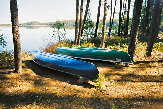 Several canoes available for rent.